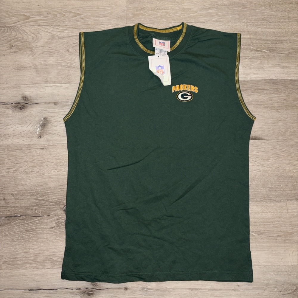 Vintage NFL Football Green Bay Packers Sleeveless T Shirt Youth 10/12 Green NWT